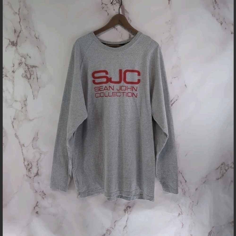 Sean John Shirt Mens 2XL Gray Vintage 90s Y2K Streetwear Long Logo Spellout